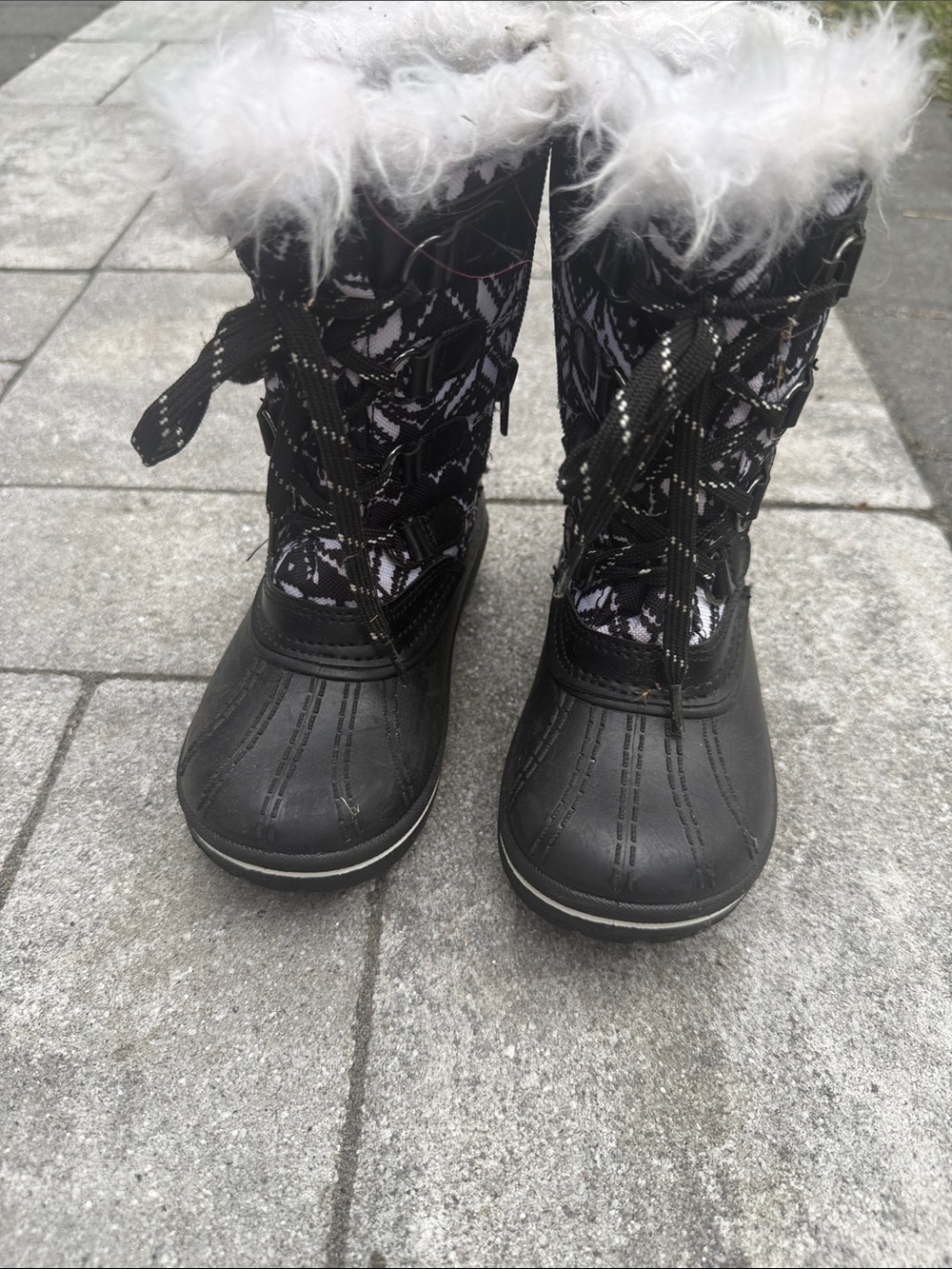 Kids Black Winter Snow Boots with Faux Fur Trim